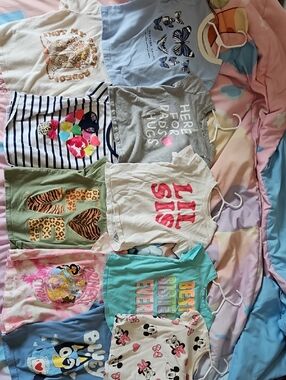 Girls Mixed Graphic Tee Bundle - Hearts, Butterflies, Minnie, BLUEY, Princess